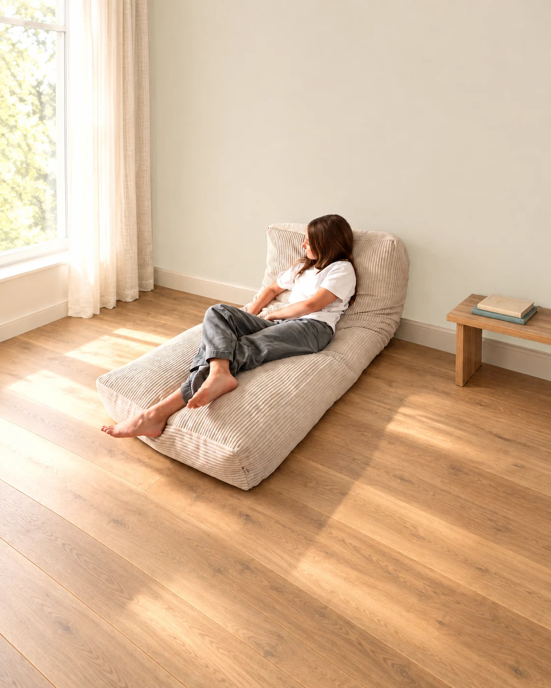 Rozłożony Futon Bean Bag jako materac podłogowy