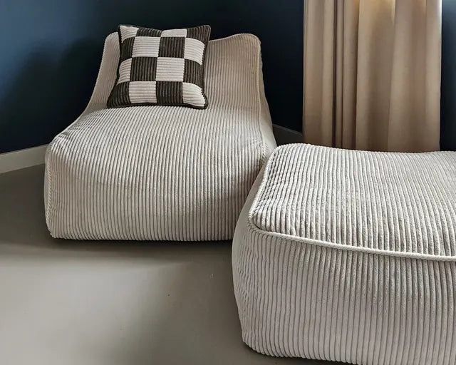 Kumo Chair, Kumo Ottoman, Check Cushion