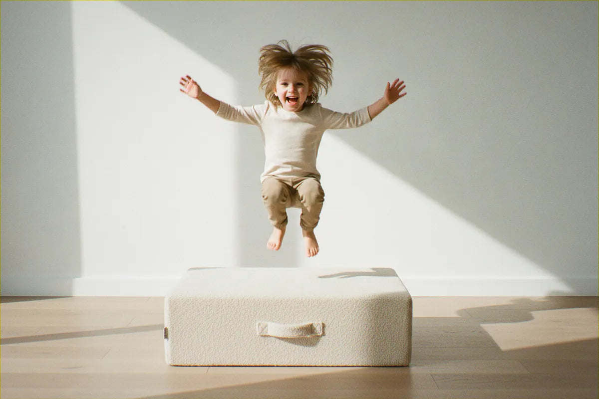 Dziecko skacze na Trampoline Original Teddy w kolorze Soft Cream